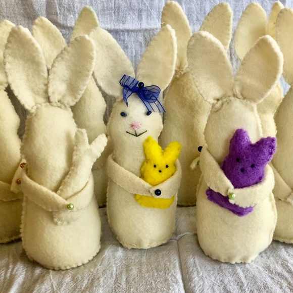 Hand-Sewn Bunny Art Doll with Pink Roses Hand Made - Picture 6 of 7